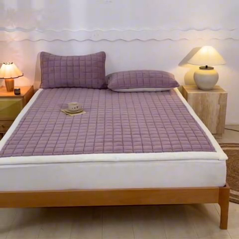 91家纺网 家纺一手货源 找家纺 鑫钰 2024秋冬新款加厚牛奶绒床垫床褥床护垫 暖格-紫色