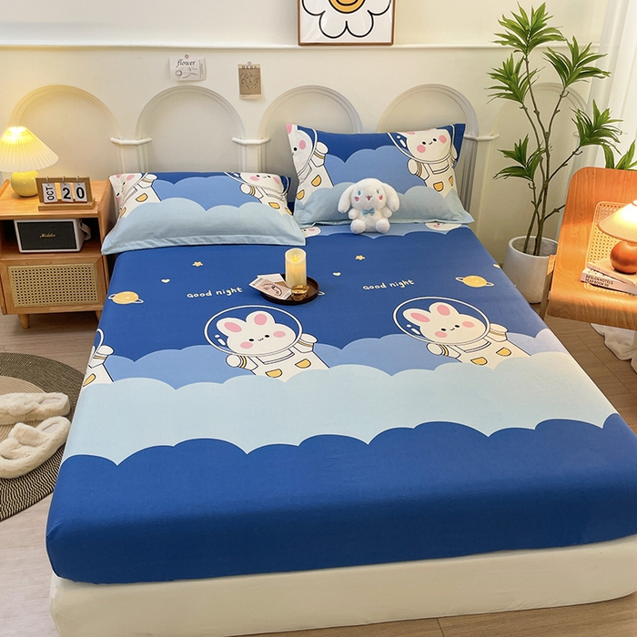 91家纺网 家纺一手货源 找家纺 丝芙妮家居（原乐视家纺） 2024新款全棉磨毛多规格AB版单品套件系列（第二波）--单床笠及三件套 萌小兔