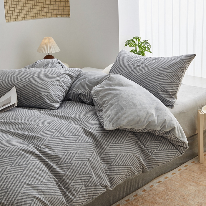 91家纺网 家纺一手货源 找家纺 怡家居 2024秋冬新品AB版加厚保暖全棉加绒四件套 线韵时尚