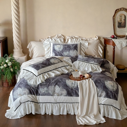 91家纺网 家纺一手货源 找家纺 （总）2024新款A类60支陶瓷空气磨毛四件套--雾恋灰系列