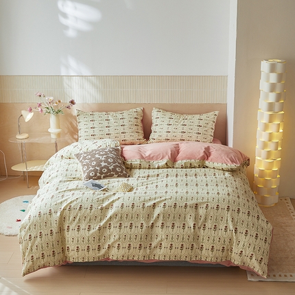 怡家居 2024秋冬新品AB版加厚保暖全棉加绒四件套 浪漫花舞