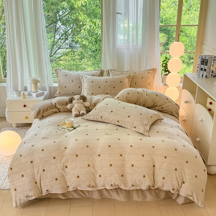 91家纺网 家纺一手货源 找家纺 富之航家纺 2024小清新四件套被套牛奶绒四件套法莱绒水晶绒法兰绒兔毛绒兔绒金貂绒雕花绒 美拉德波点