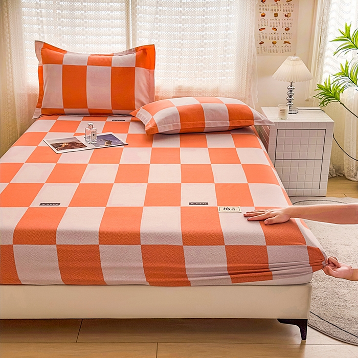 91家纺网 家纺一手货源 找家纺 丝芙妮家居（原乐视家纺） 2024新款全棉磨毛多规格AB版单品套件系列（第二波）--单床笠及三件套 米勒-橘