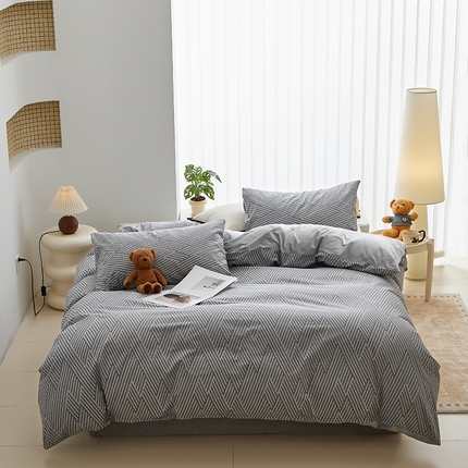 怡家居 2024秋冬新品AB版加厚保暖全棉加绒四件套 线韵时尚