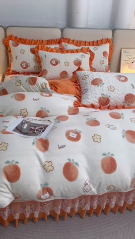 91家纺网 家纺一手货源 找家纺 艾裙海 2025新款高克重加厚保暖A类牛奶绒夹棉床盖系列四件套 小可爱