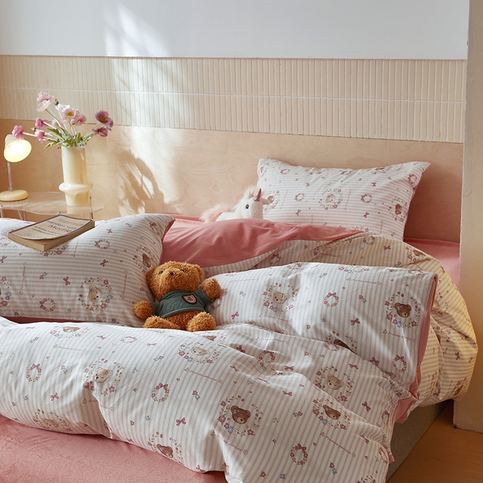 91家纺网 家纺一手货源 找家纺 怡家居 2024秋冬新品AB版加厚保暖全棉加绒四件套 小熊花花