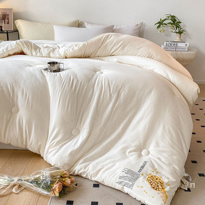 91家纺网 家纺一手货源 找家纺 2024新款勺子原棉大豆被子被芯白色