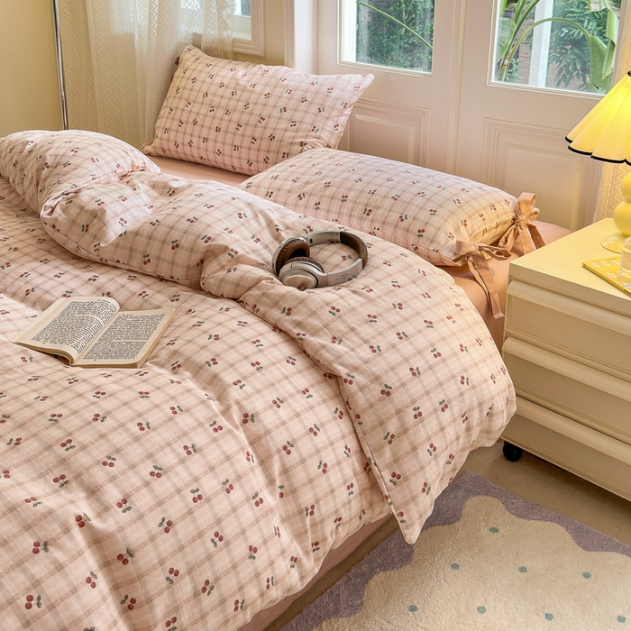 91家纺网 家纺一手货源 找家纺 （总）2024秋冬新款系带格子双层纱四件套