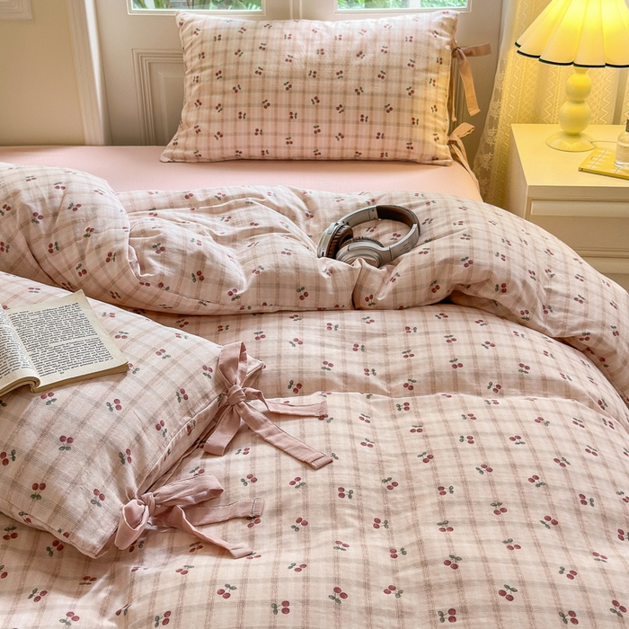 91家纺网 家纺一手货源 找家纺 （总）2024秋冬新款系带格子双层纱四件套