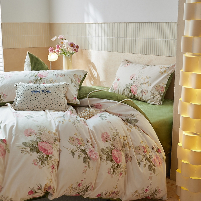 91家纺网 家纺一手货源 找家纺 怡家居 2024秋冬新品AB版加厚保暖全棉加绒四件套 浅茉花园