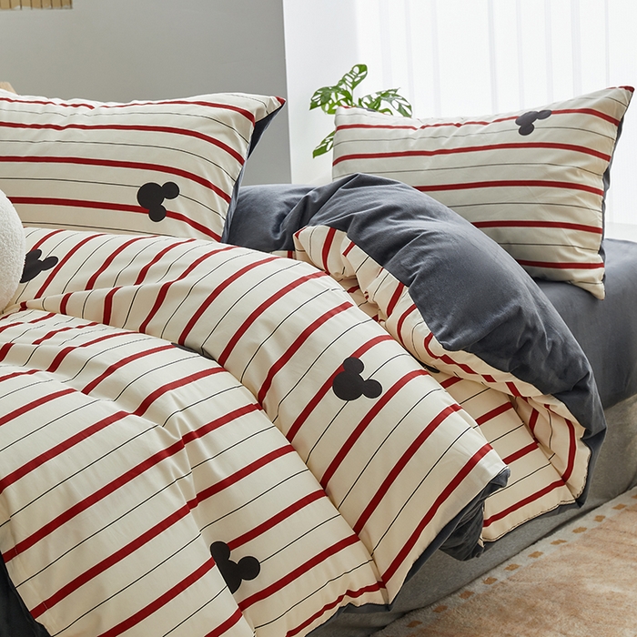 91家纺网 家纺一手货源 找家纺 怡家居 2024秋冬新品AB版加厚保暖全棉加绒四件套 线条米奇