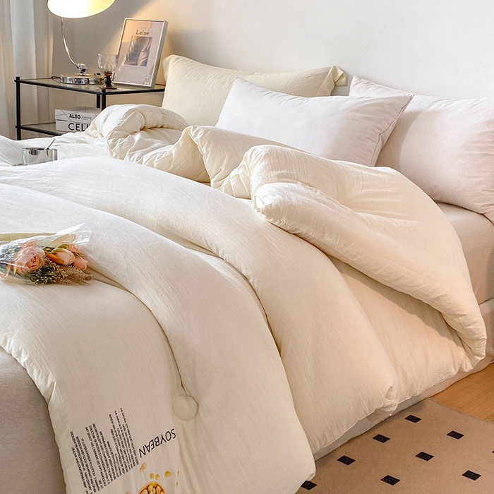 91家纺网 家纺一手货源 找家纺 2024新款勺子原棉大豆被子被芯白色