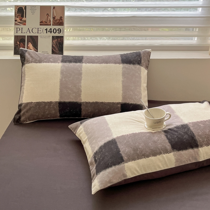 91家纺网 家纺一手货源 找家纺 吉象家纺 2024新款全棉磨毛印花四件套 灰大格