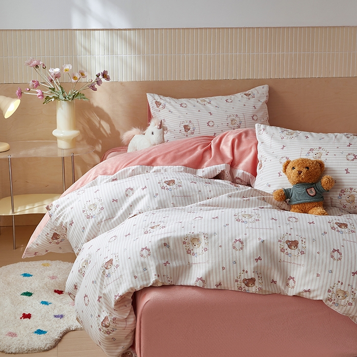 91家纺网 家纺一手货源 找家纺 怡家居 2024秋冬新品AB版加厚保暖全棉加绒四件套 小熊花花