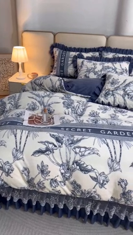 91家纺网 家纺一手货源 找家纺 艾裙海 2025新款高克重加厚保暖A类牛奶绒夹棉床盖系列四件套 花影如梦