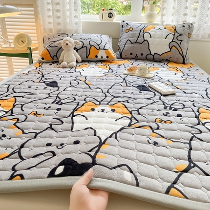 2024新款牛奶绒床垫保暖床褥子夹棉加厚印花床护垫大床图 猫咪乐园