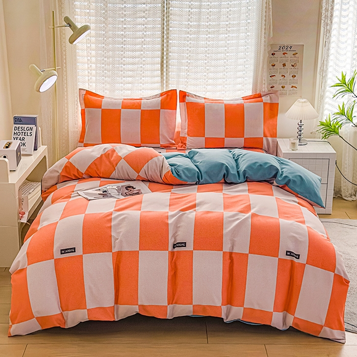 91家纺网 家纺一手货源 找家纺 丝芙妮家居（原乐视家纺） 2024新款全棉磨毛多规格AB版单品套件系列（第二波）--单床笠及三件套 米勒-橘