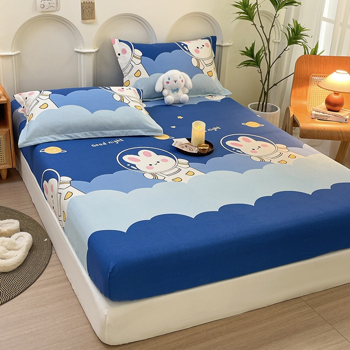 91家纺网 家纺一手货源 找家纺 丝芙妮家居（原乐视家纺） 2024新款全棉磨毛多规格AB版单品套件系列（第二波）--单床笠及三件套 萌小兔