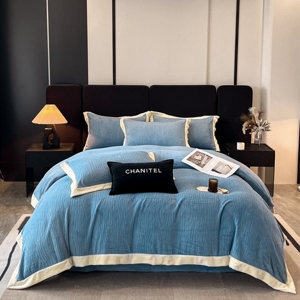 91家纺网 家纺一手货源 找家纺 （总）无界 2024新款B类烂花牛奶绒四件套-尼尔