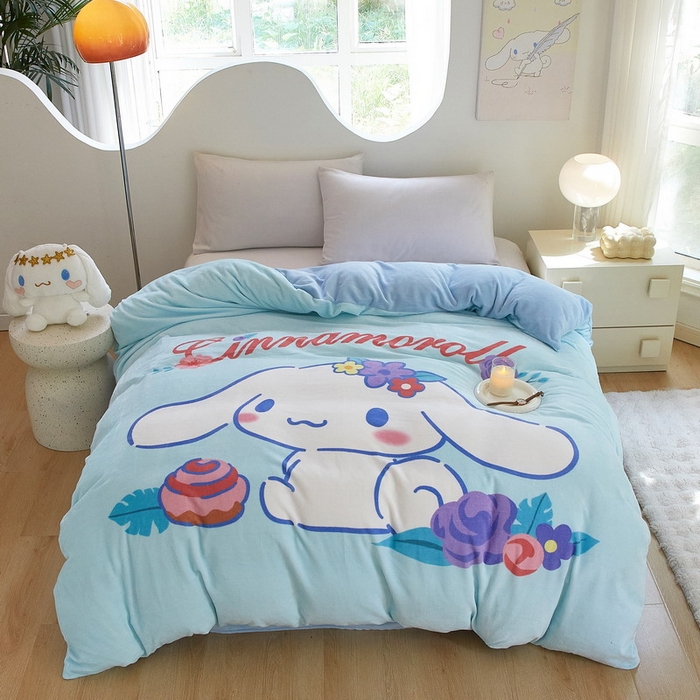 91家纺网 家纺一手货源 找家纺 蘭菲家纺 2024新款牛奶绒卡通三丽鸥单品被套 泡芙