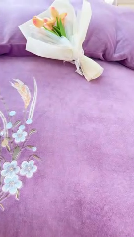 91家纺网 家纺一手货源 找家纺 金米诺 2024新款绣花牛奶绒四件套 麦穗-香芋紫