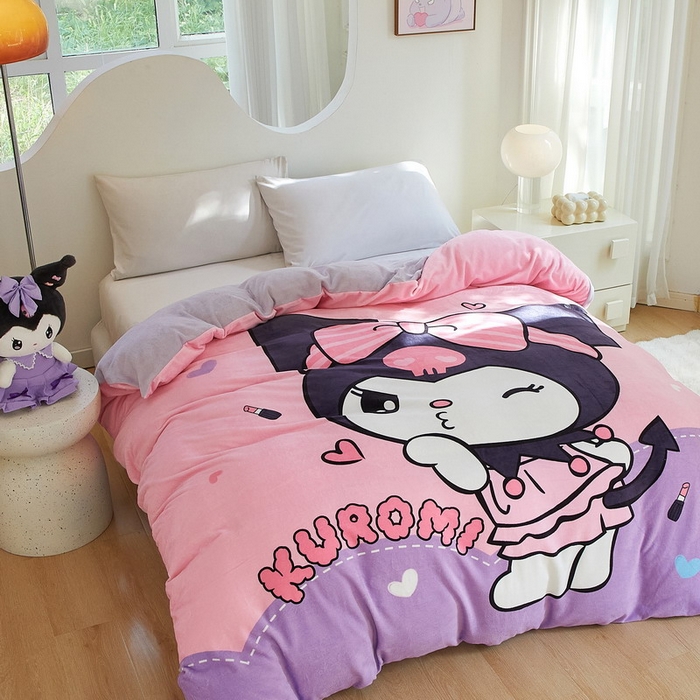 91家纺网 家纺一手货源 找家纺 蘭菲家纺 2024新款牛奶绒卡通三丽鸥单品被套 酱小库