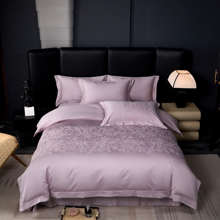 淳绵家居 2024新款50*50S双股长绒棉大版定位提花四件套 兰黛尔-优雅紫
