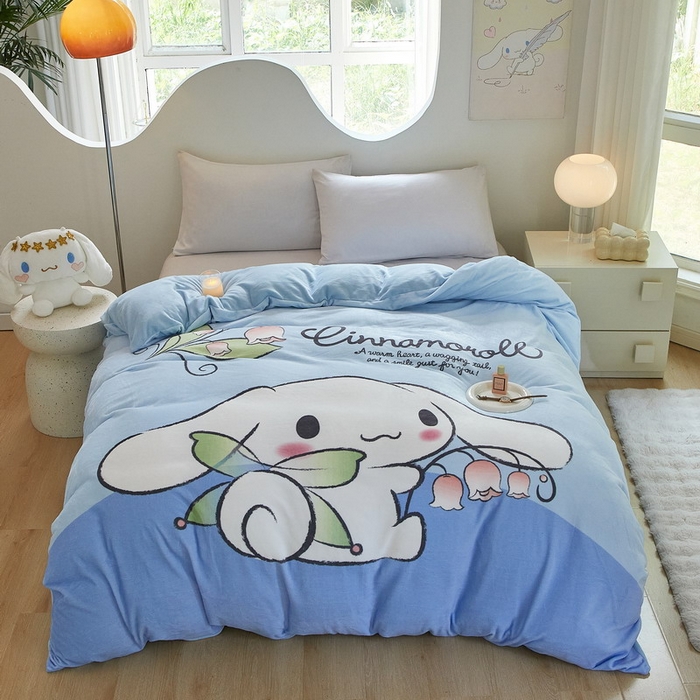 91家纺网 家纺一手货源 找家纺 蘭菲家纺 2024新款牛奶绒卡通三丽鸥单品被套 清新