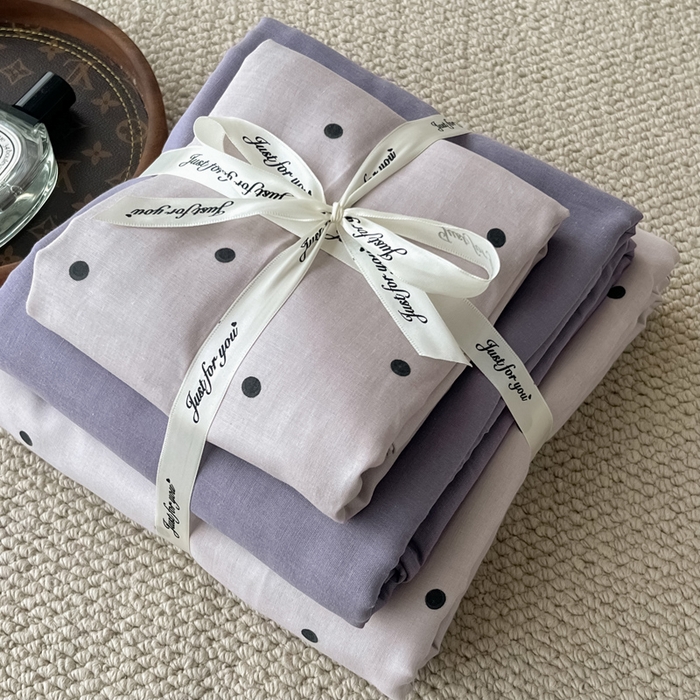 91家纺网 家纺一手货源 找家纺 一比一家纺 2025新款全棉母婴级抗菌有氧全棉双层纱亲肤全棉小清新印花三件套四件套 芋泥啵啵