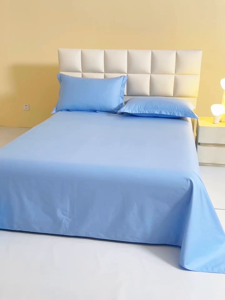 91家纺网 家纺一手货源 找家纺 元元被芯 2025款纯色全丝光-全精梳高密纺-铂金A类全棉单床单 雾蓝