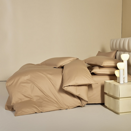 元元被芯 2025款纯色全丝光-全精梳高密纺-铂金A类全棉三件套 杏色