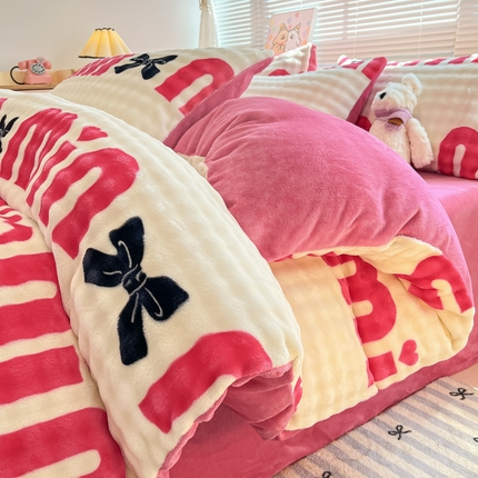 （总）鸿羽樱（鸿羽樱）家纺 2024新款加厚泡泡牛奶绒印花工艺立体四件套