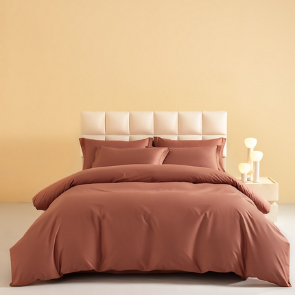 元元被芯 2025款纯色全丝光-全精梳高密纺-铂金A类全棉四件套 桔红