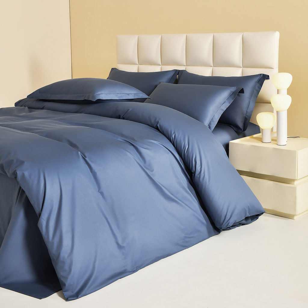 91家纺网 家纺一手货源 找家纺 元元被芯 2025款纯色全丝光-全精梳高密纺-铂金A类全棉单被套 藏蓝