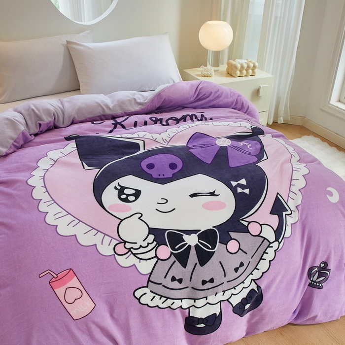 91家纺网 家纺一手货源 找家纺 蘭菲家纺 2024新款牛奶绒卡通三丽鸥单品被套 巴库奶油