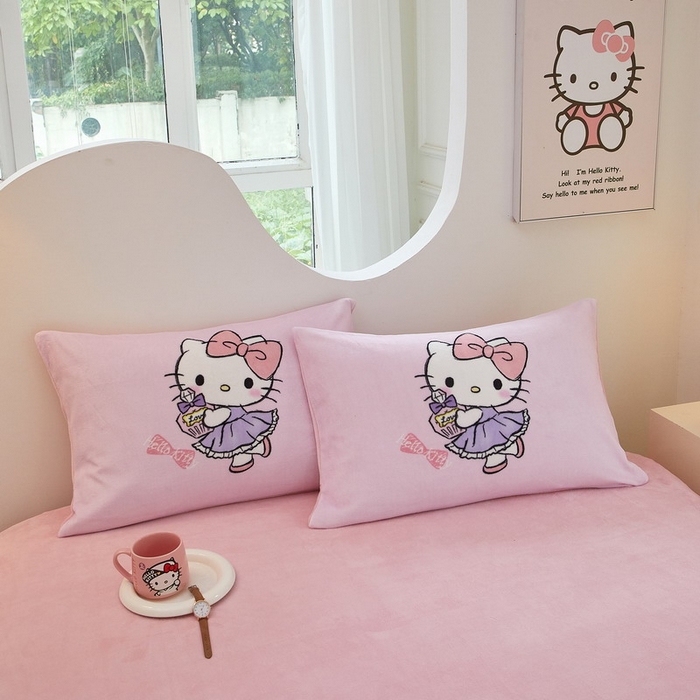 91家纺网 家纺一手货源 找家纺 蘭菲家纺 2024新款牛奶绒卡通三丽鸥四件套 咪咪