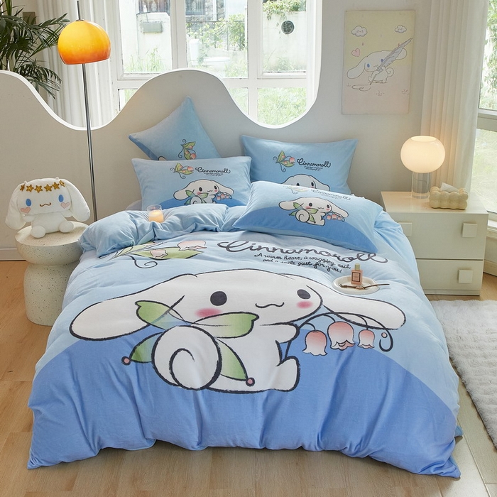 91家纺网 家纺一手货源 找家纺 蘭菲家纺 2024新款牛奶绒卡通三丽鸥四件套 清新