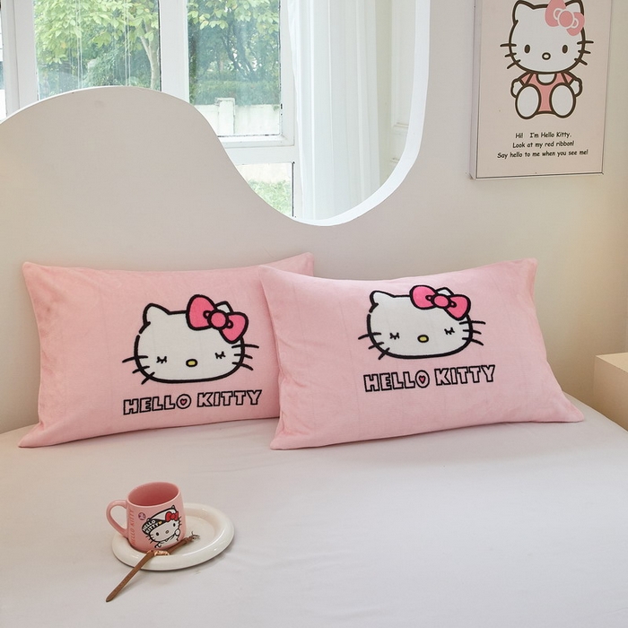 91家纺网 家纺一手货源 找家纺 蘭菲家纺 2024新款牛奶绒卡通三丽鸥单品枕套 粉系