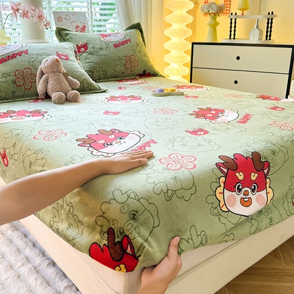 妖妖家纺 2024新款200克牛奶绒单床笠 开心龙龙