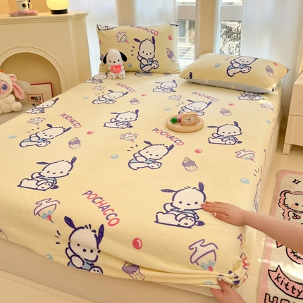 博雅 2024新款三丽鸥牛奶绒小版床笠系列 牛奶绒小版-冰淇淋帕恰狗