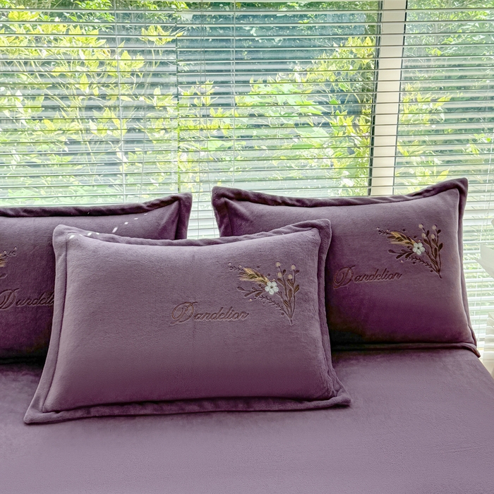 91家纺网 家纺一手货源 找家纺 金米诺 2024新款绣花牛奶绒四件套 麦穗-香芋紫