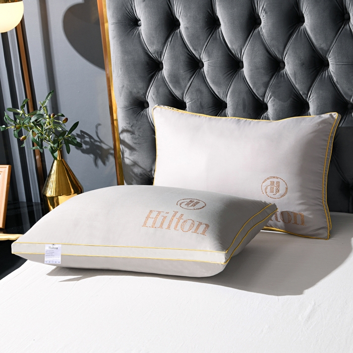 91家纺网 家纺一手货源 找家纺 佳尚枕芯 2025新款烫钻酒店枕舒适柔软羽丝绒枕头枕芯 灰色-高枕