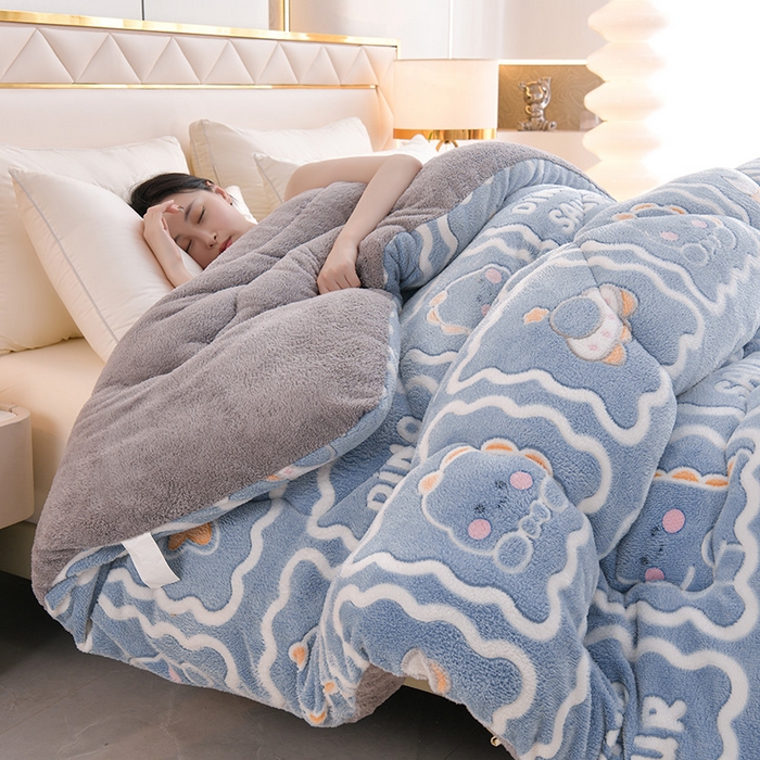 91家纺网 家纺一手货源 找家纺 南北家居 2024新款AB版雪花绒羊羔绒冬被被子被芯 恐龙战队