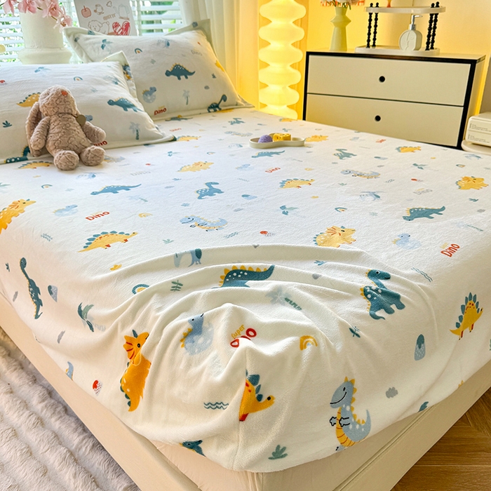 91家纺网 家纺一手货源 找家纺 妖妖家纺 2024新款200克牛奶绒单床笠 恐龙时代