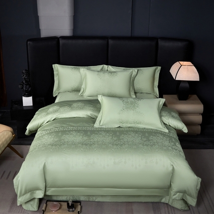 淳绵家居 2024新款50*50S双股长绒棉大版定位提花四件套 拉尔曼--苹果绿