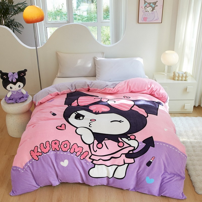 91家纺网 家纺一手货源 找家纺 蘭菲家纺 2024新款牛奶绒卡通三丽鸥单品被套 酱小库