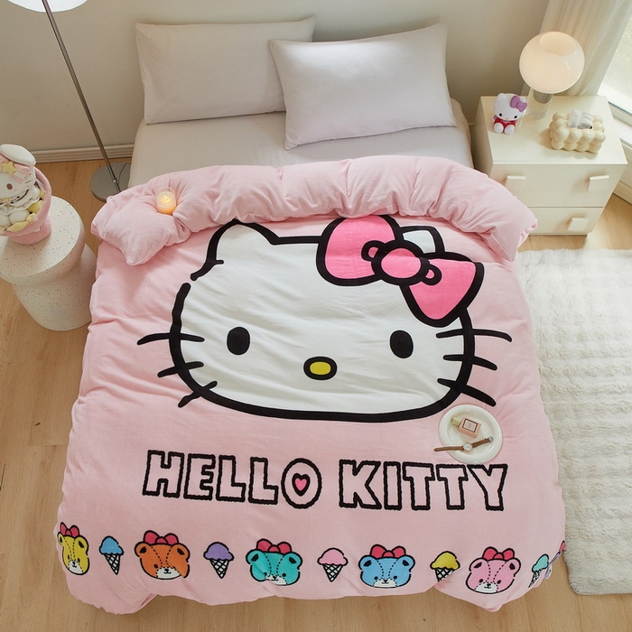 91家纺网 家纺一手货源 找家纺 蘭菲家纺 2024新款牛奶绒卡通三丽鸥单品被套 粉系