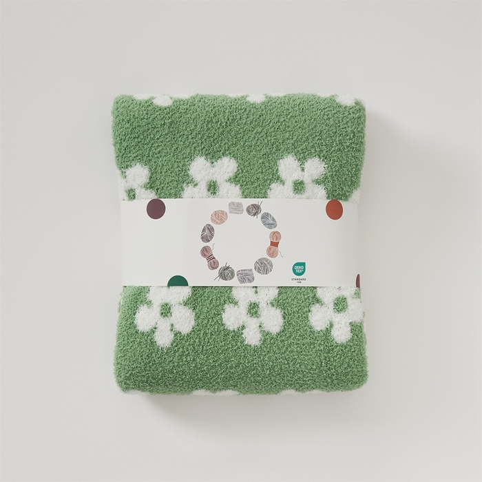 91家纺网 家纺一手货源 找家纺 暖绵绵家纺 2025新款半边绒清新甜美碎花多功能毯-普利朵 普利朵-绿色