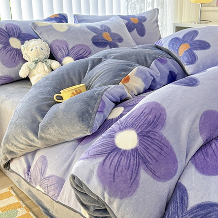 觅妮家纺 2025新款全消光200g高克重秋冬加厚印花牛奶绒单被套 浅香-紫