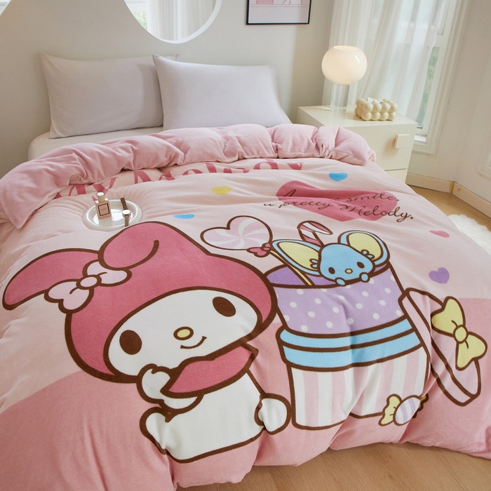 91家纺网 家纺一手货源 找家纺 蘭菲家纺 2024新款牛奶绒卡通三丽鸥单品被套 收礼物